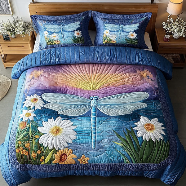 Evening Glide quilted 3-piece bedding set on a made bed with two matching pillow shams