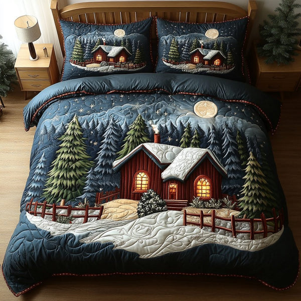 Evening Lights quilted 3-piece bedding set on a made bed with two matching pillow shams