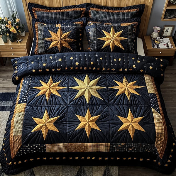 Evening Spark quilted 3-piece bedding set on a made bed with two matching pillow shams
