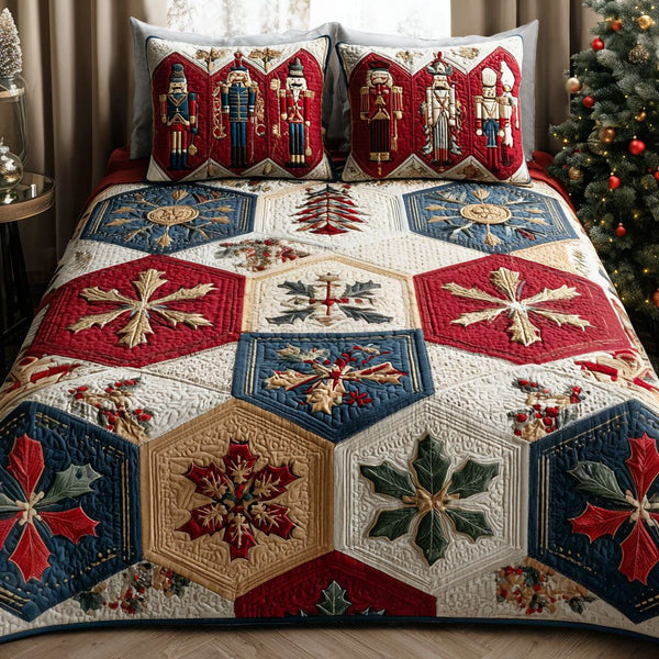 Evergreen Comfort quilted 3-piece bedding set on a made bed with two matching pillow shams