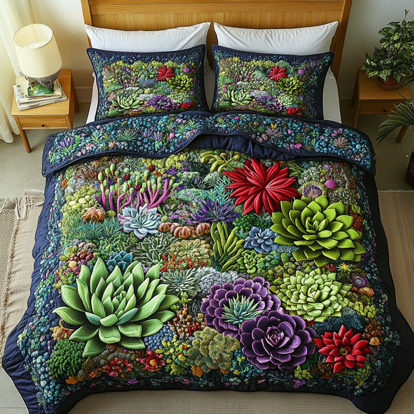 Evergreen Elegance quilted 3-piece bedding set on a made bed with two matching pillow shams