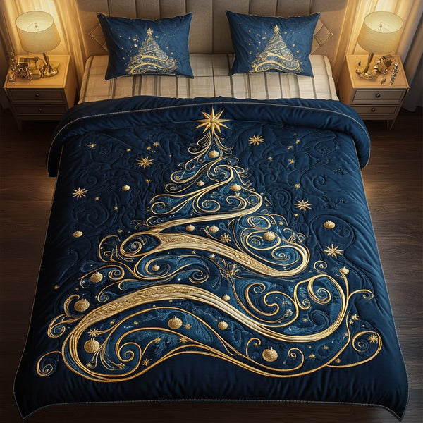 Evergreen Magic quilted 3-piece bedding set on a made bed with two matching pillow shams
