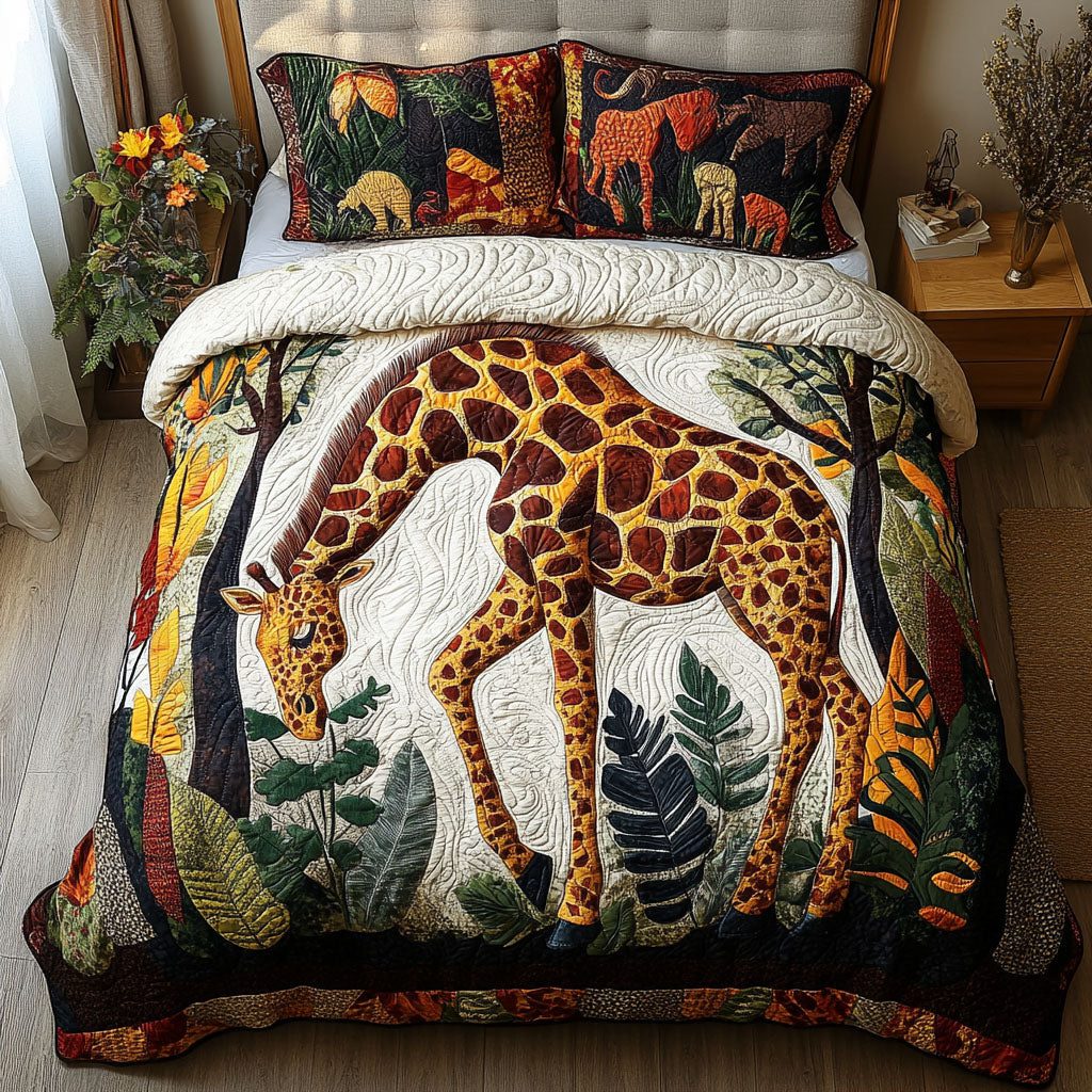 Everlasting Safari quilted 3-piece bedding set on a made bed with two matching pillow shams