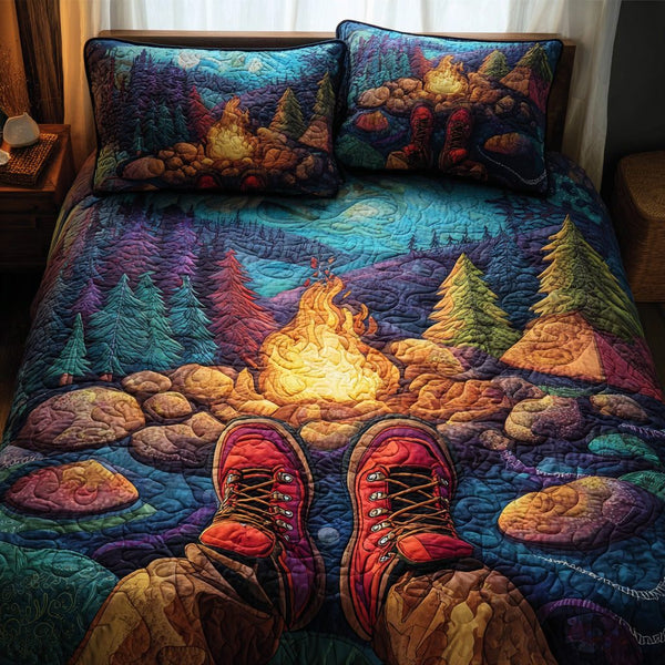 Explorer Dream quilted 3-piece bedding set on a made bed with two matching pillow shams