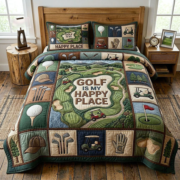 Fairway Club quilted 3-piece bedding set on a made bed with two matching pillow shams