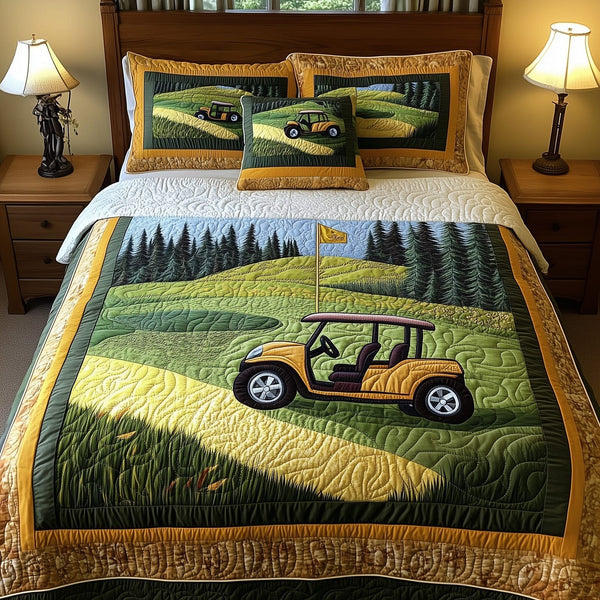 Fairway Serenity quilted 3-piece bedding set on a made bed with two matching pillow shams