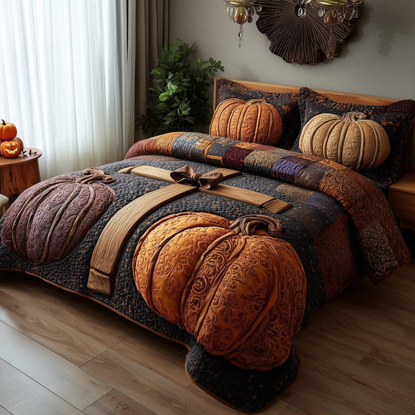 Fall for Jesus quilted 3-piece bedding set on a made bed in a softly lit bedroom