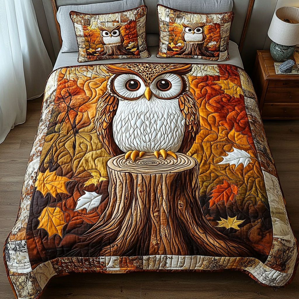 Fall Guardian quilted 3-piece bedding set on a made bed with two matching pillow shams