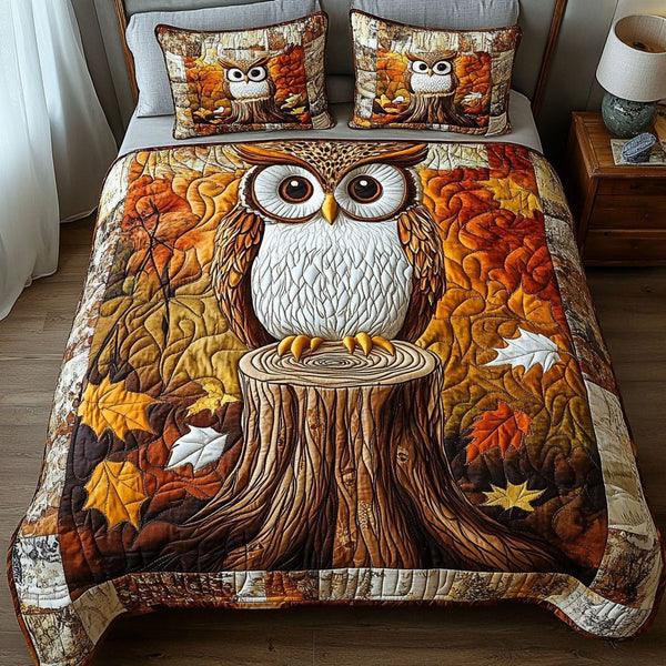Fall Guardian quilted 3-piece bedding set on a made bed with two matching pillow shams