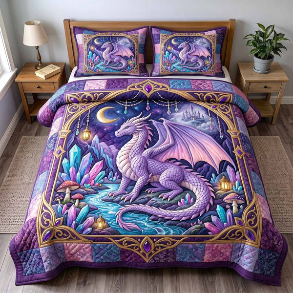 Fantasy Flame quilted 3-piece bedding set on a made bed with two matching pillow shams
