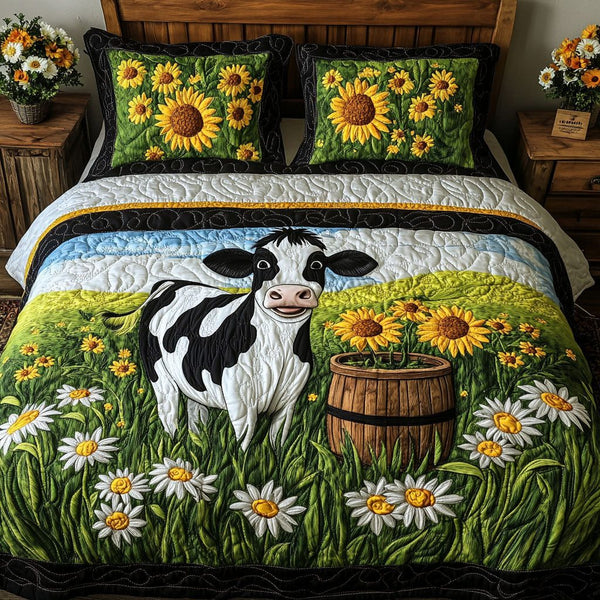 Farm Charm quilted 3-piece bedding set on a made bed with two matching pillow shams