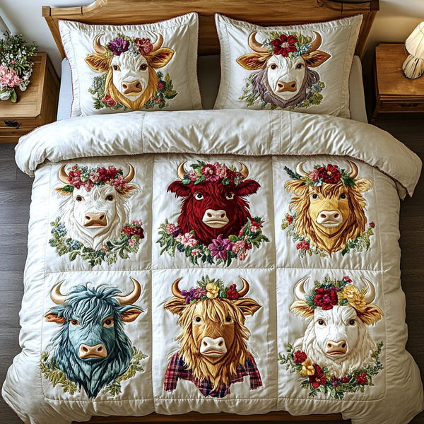 Farm Dreams quilted 3-piece bedding set on a made bed with two matching pillow shams