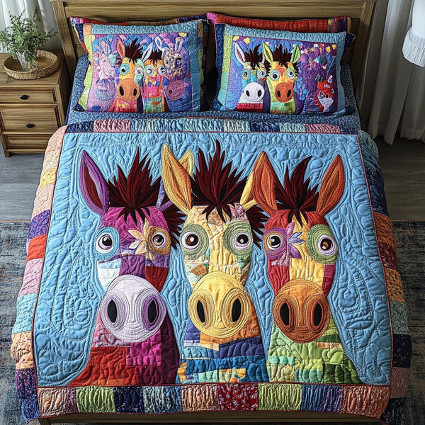 Farm Fantasy quilted 3-piece bedding set on a made bed with two matching pillow shams