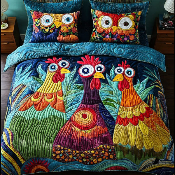 Farm Fresh quilted 3-piece bedding set on a made bed with two matching pillow shams