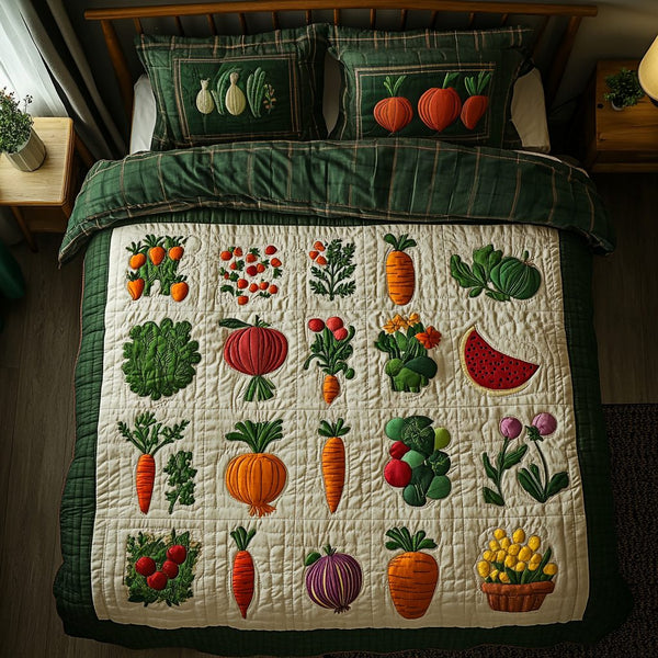 Farm Fresh quilted 3-piece bedding set on a made bed with two matching pillow shams