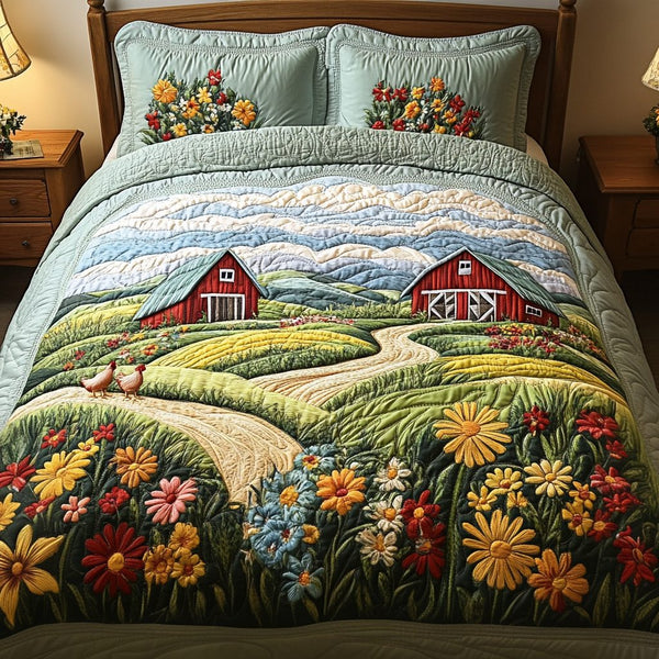 Farm Fresh quilted 3-piece bedding set on a made bed with two matching pillow shams
