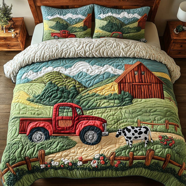 Farm Fresh quilted 3-piece bedding set on a made bed with two matching pillow shams