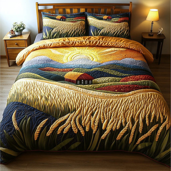 Farmview Serenity quilted 3-piece bedding set on a made bed with two matching pillow shams