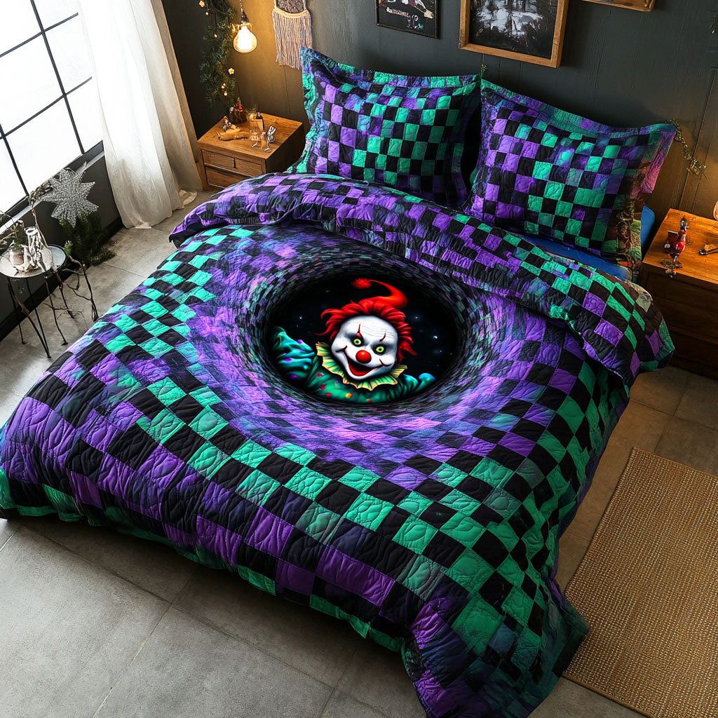Fearful Night quilted 3-piece bedding set on a made bed with two matching pillow shams