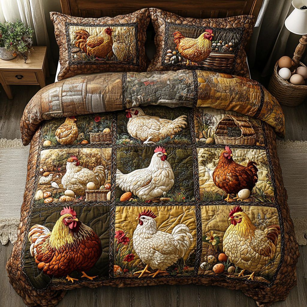 Feather Farm quilted 3-piece bedding set on a made bed with two matching pillow shams