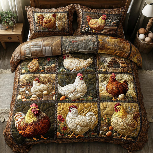 Feather Farm quilted 3-piece bedding set on a made bed with two matching pillow shams