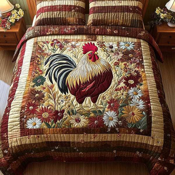 Feather Field quilted 3-piece bedding set on a made bed with two matching pillow shams