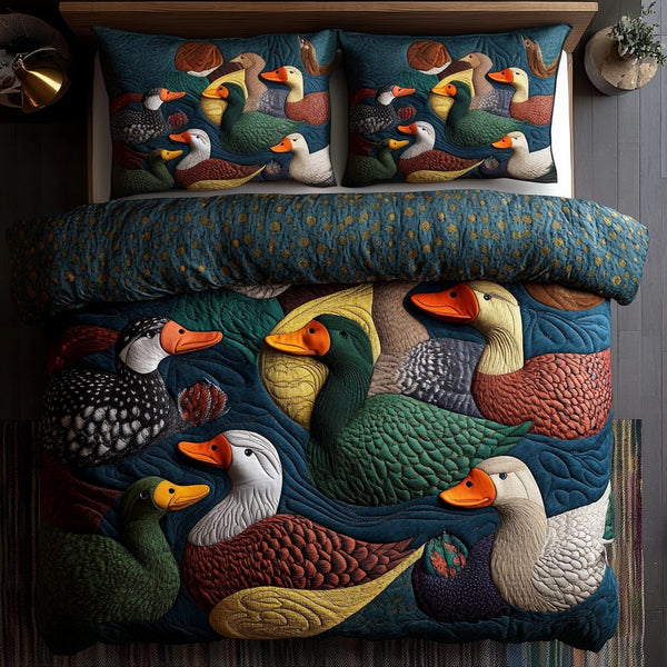 Feather Haven quilted 3-piece bedding set on a made bed with two matching pillow shams
