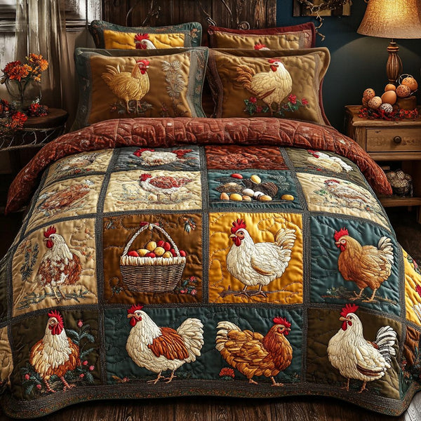 Feather Lane quilted 3-piece bedding set on a made bed with two matching pillow shams