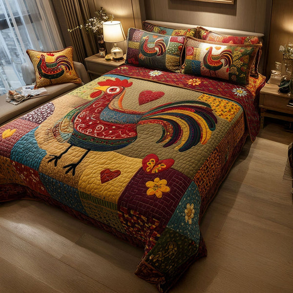 Feather Whispers quilted 3-piece bedding set on a made bed with two matching pillow shams