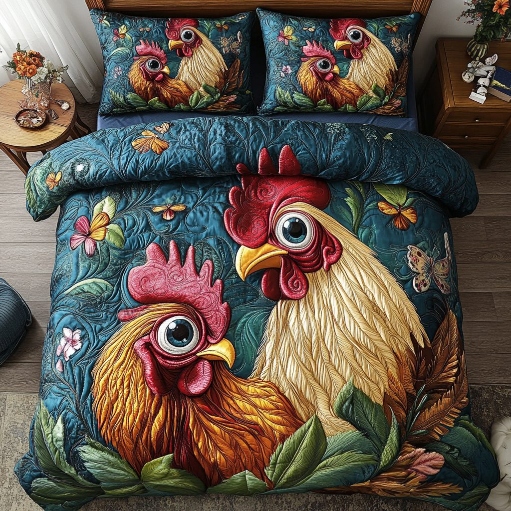 Feathered Dream quilted 3-piece bedding set on a made bed with two matching pillow shams