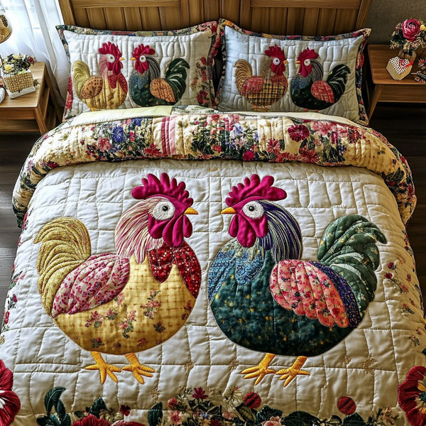 Feathered Dreams quilted 3-piece bedding set on a made bed with two matching pillow shams