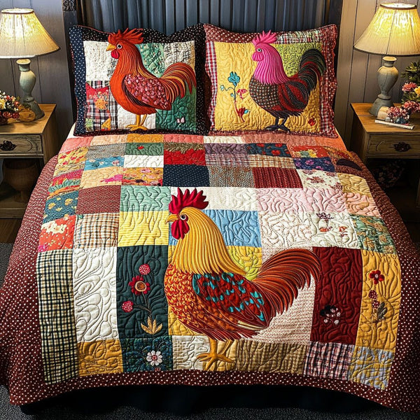 Feathered Flock quilted 3-piece bedding set on a made bed with two matching pillow shams