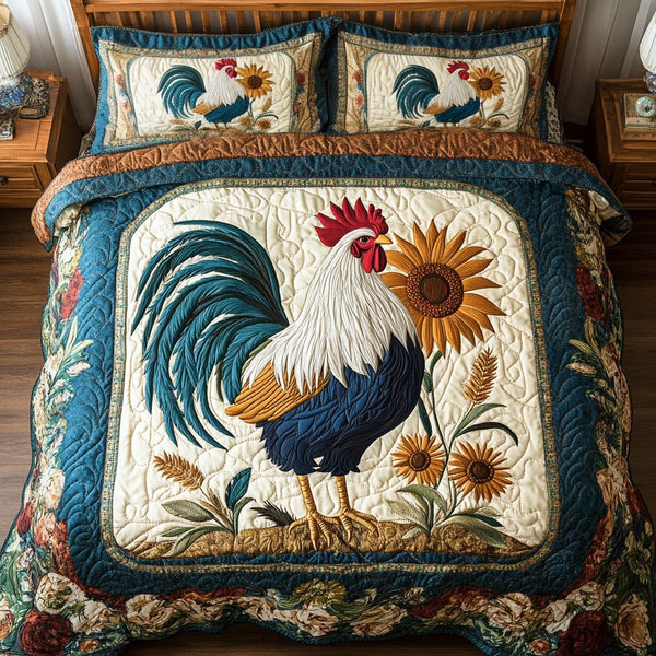 Feathered Flock quilted 3-piece bedding set on a made bed with two matching pillow shams