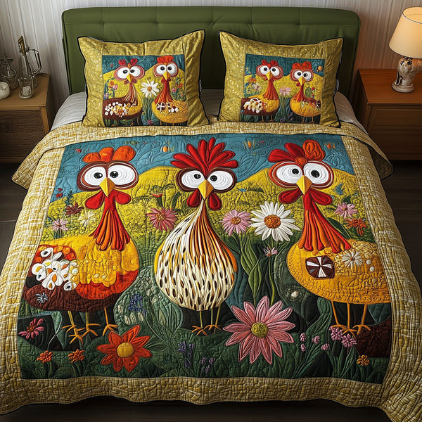 Feathered Floral Dreams quilted 3-piece bedding set on a made bed with two matching pillow shams