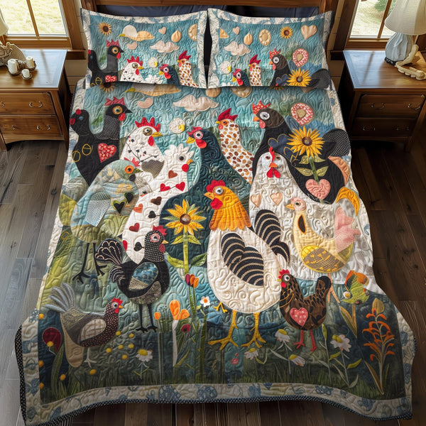 Feathered Garden quilted 3-piece bedding set on a made bed with two matching pillow shams
