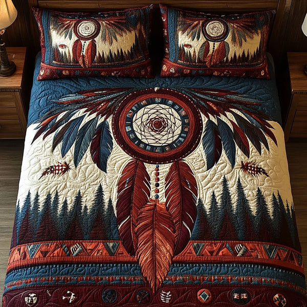 Feathered Path quilted 3-piece bedding set on a made bed with two matching pillow shams
