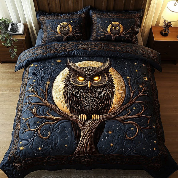 Feathered Sentinel quilted 3-piece bedding set on a made bed with two matching pillow shams