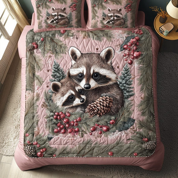 Fern and Fur quilted 3-piece bedding set on a made bed with two matching pillow shams