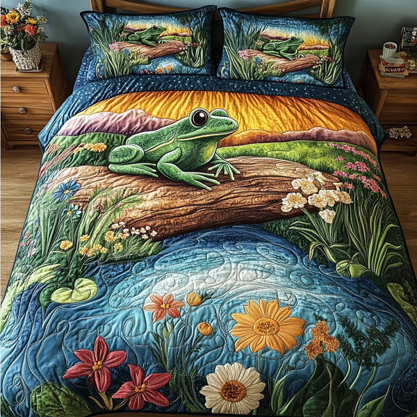 Fernwood Frolic quilted 3-piece bedding set on a made bed with two matching pillow shams