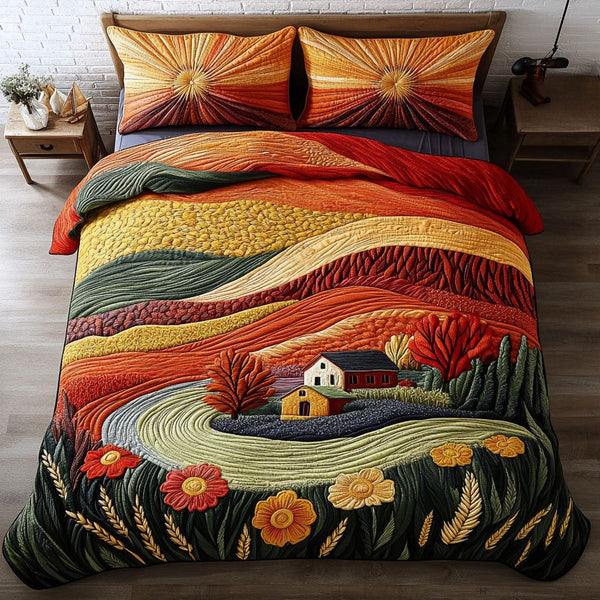 Fertile Plains quilted 3-piece bedding set on a made bed with two matching pillow shams