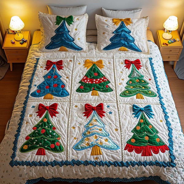 Festive Bloom quilted 3-piece bedding set on a made bed in a winter-styled bedroom