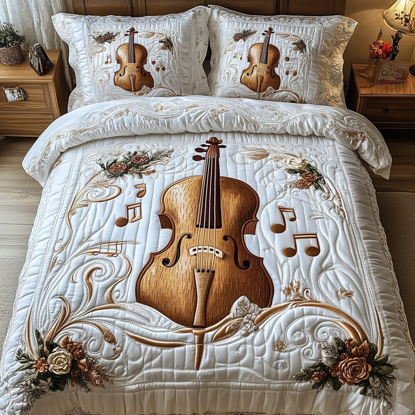Festive Cello quilted 3-piece bedding set on a made bed in a winter-styled bedroom