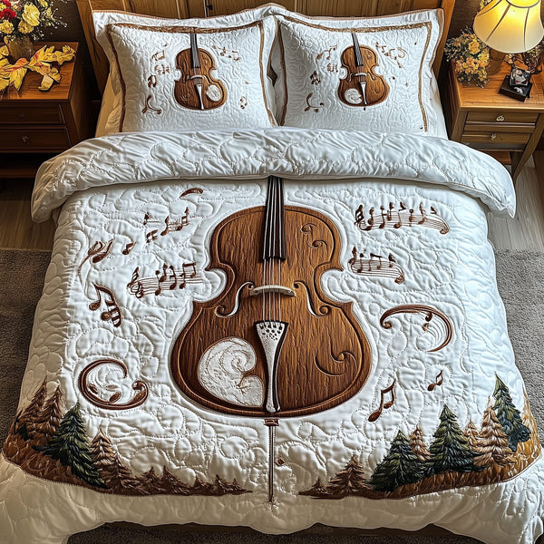 Festive Cello quilted 3-piece bedding set on a made bed in a winter-styled bedroom