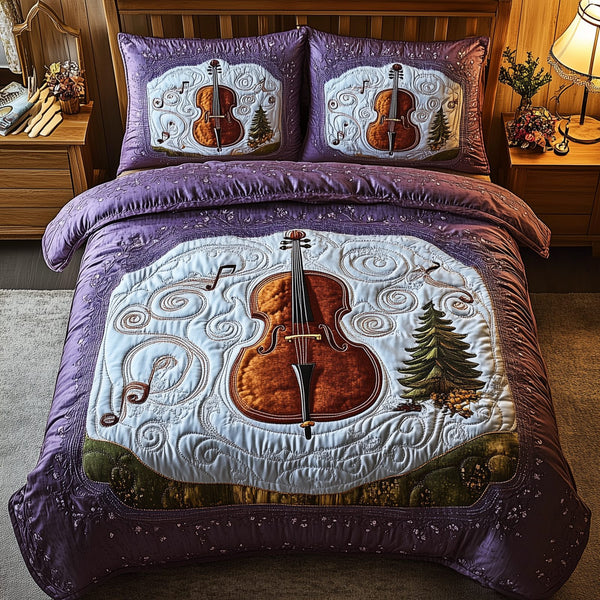 Festive Cello quilted 3-piece bedding set on a made bed in a winter-styled bedroom