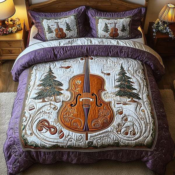 Festive Cello quilted 3-piece bedding set on a made bed in a winter-styled bedroom