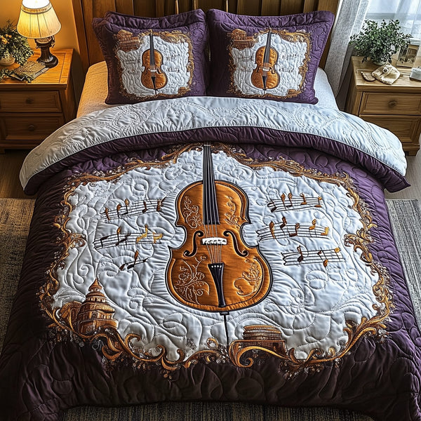 Festive Cello quilted 3-piece bedding set on a made bed in a winter-styled bedroom