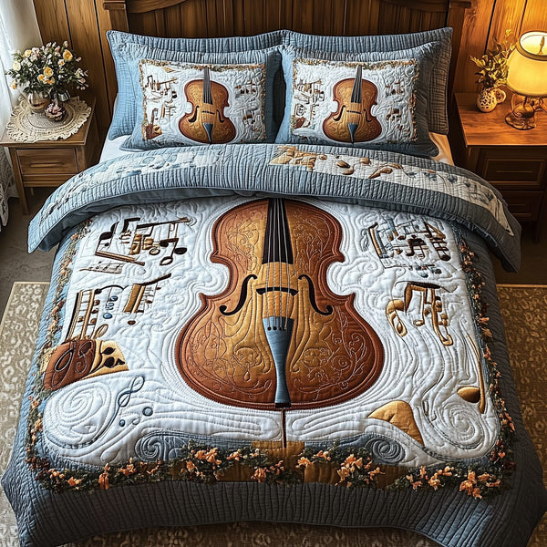 Festive Cello quilted 3-piece bedding set on a made bed in a winter-styled bedroom