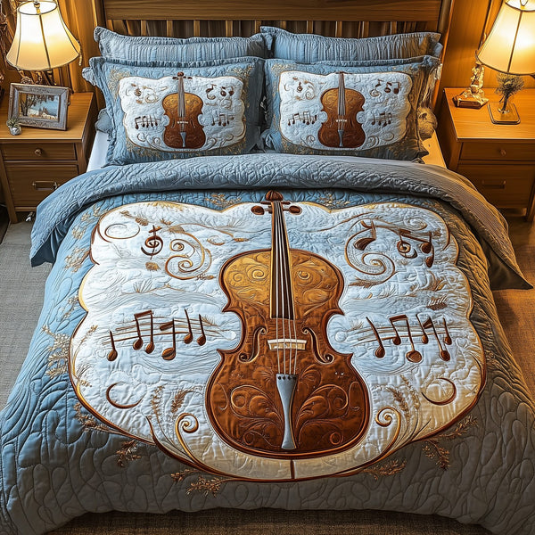 Festive Cello quilted 3-piece bedding set on a made bed in a winter-styled bedroom