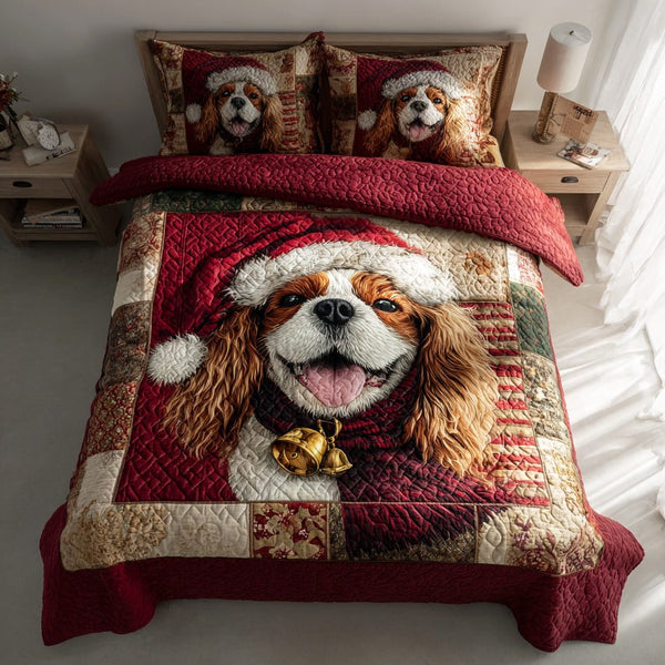 Festive Charles Glee quilted 3-piece bedding set on a made bed in a winter-styled bedroom