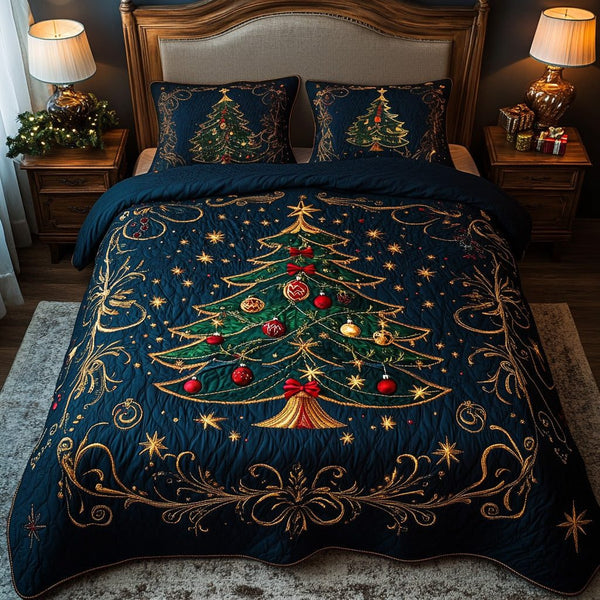 Festive Charm quilted 3-piece bedding set on a made bed in a winter-styled bedroom